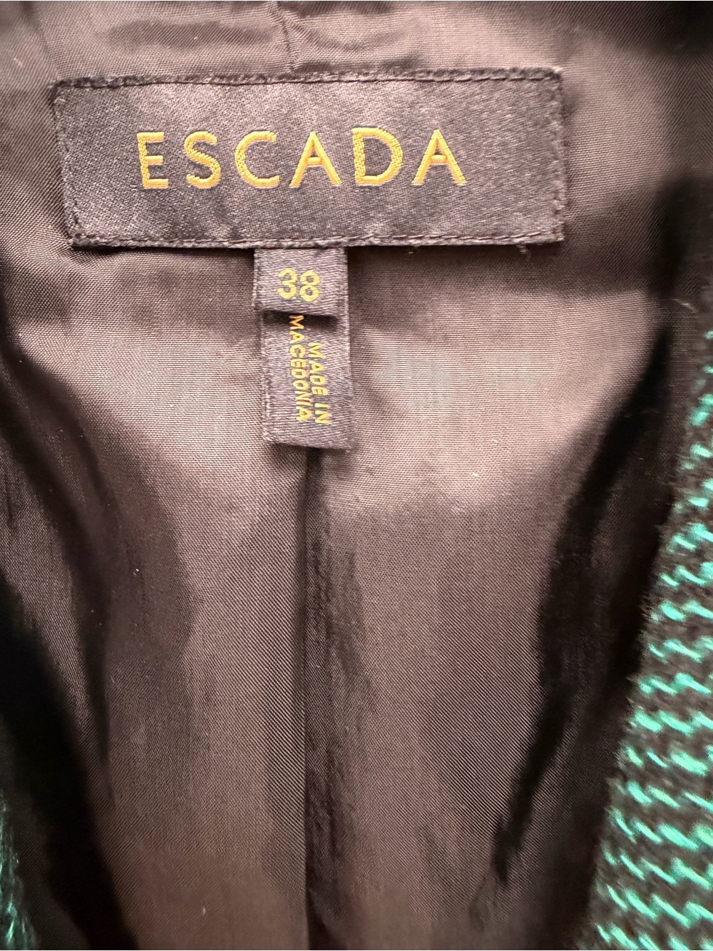 Escada Black and Teal Tweed Jacket Size 38 - Picture 2 of 4